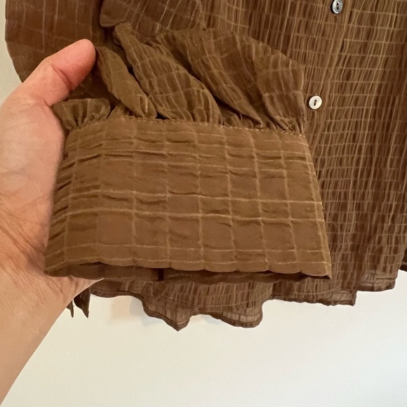 ANDREE BY UNIT Women Brown Button Down Shirt Seersucker Textured Business Casual - Picture 4 of 14